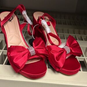 Windsor Red Satin Bow Heels